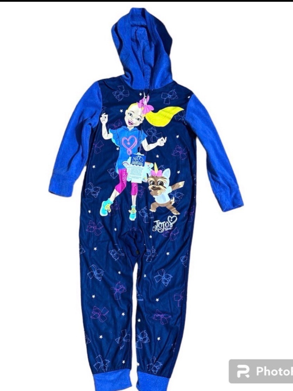 JoJo Siwa Girls Blanket Sleeper Pajamas Size 6 Blue Hooded One Piece Union Suit